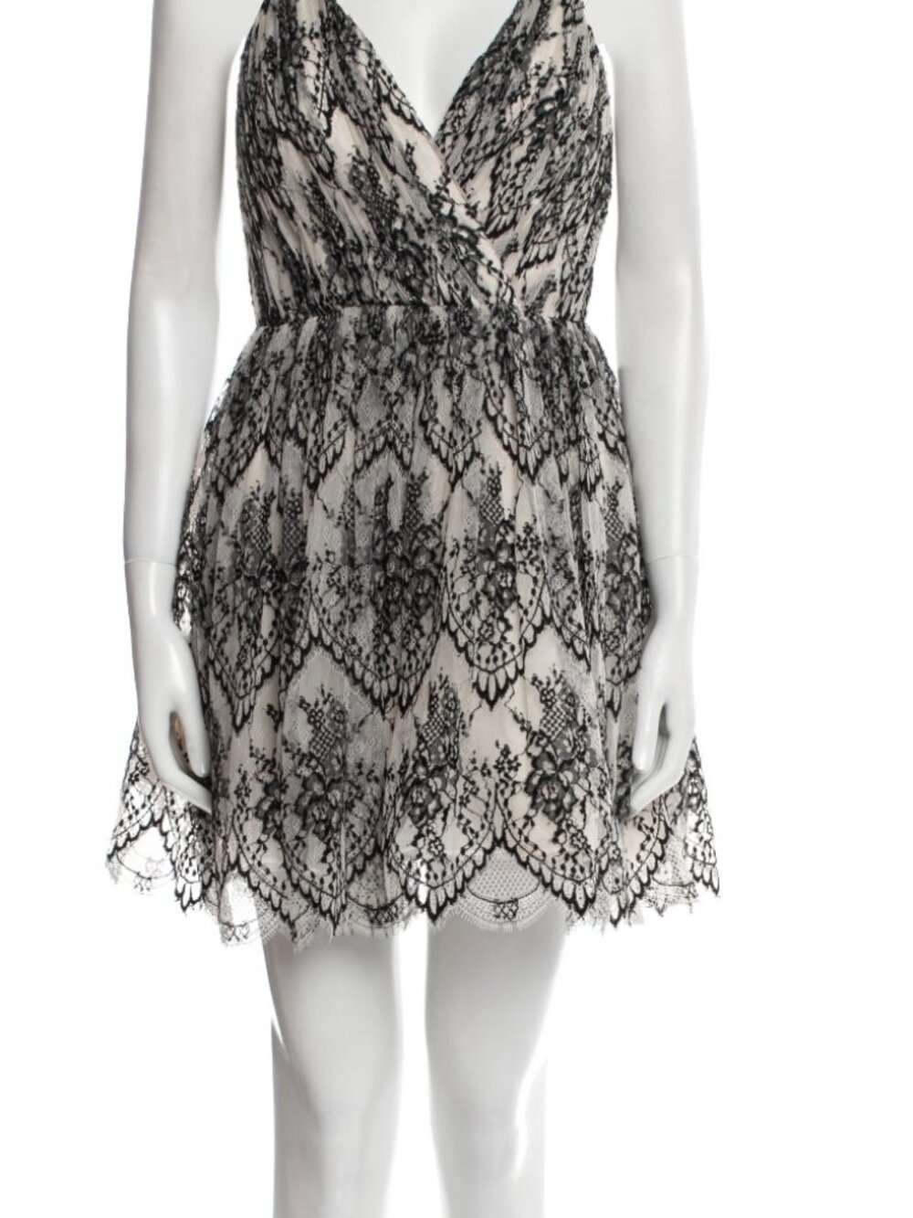 Alice + Olivia Lace Mini Dress Black Cream Cara Flared Adjustable Straps Size 8